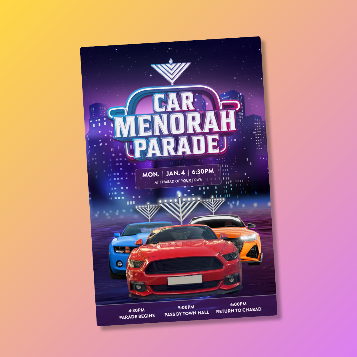 Chanukah #7 - Menorah Parade - Postcard