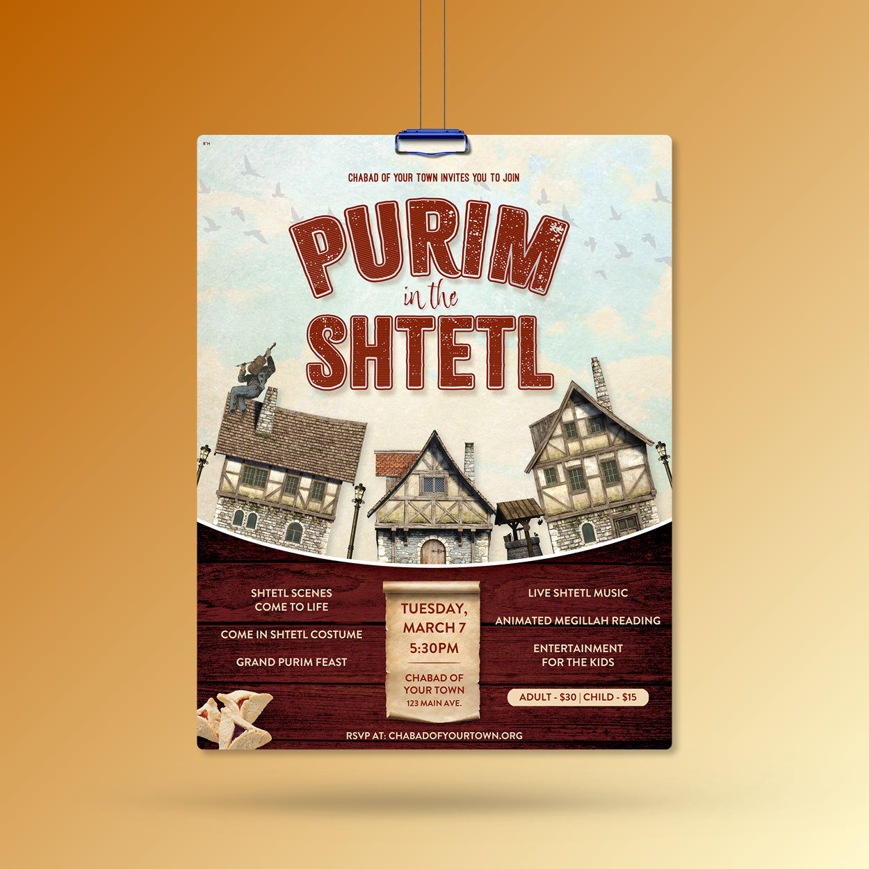 Purim 12 Purim in the Shtetl Flyer The Designery