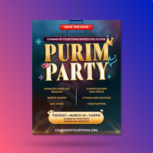 Customizable Purim Party Flyer For Your Upcoming Purim Event.