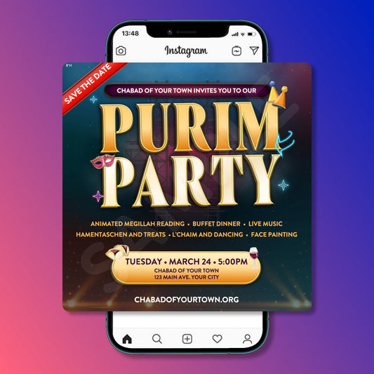 Beautiful Customizable Purim Party Flyer For Your Upcoming Event.