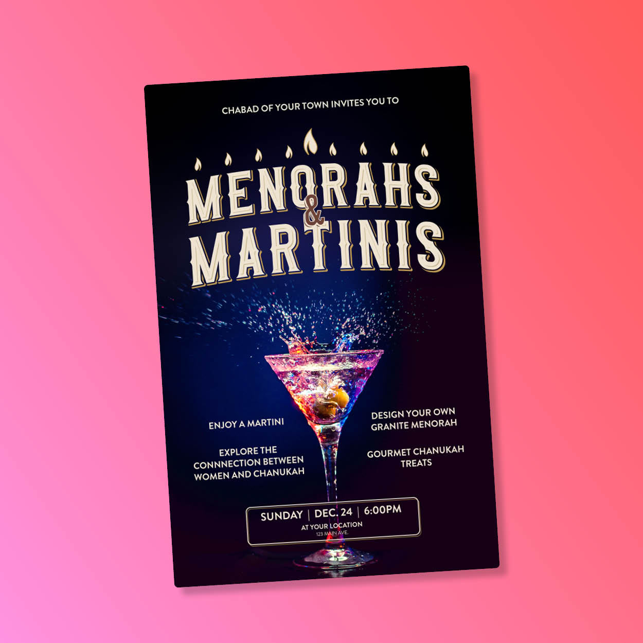 Chanukah #12 - Menorahs & Martinis - Postcard