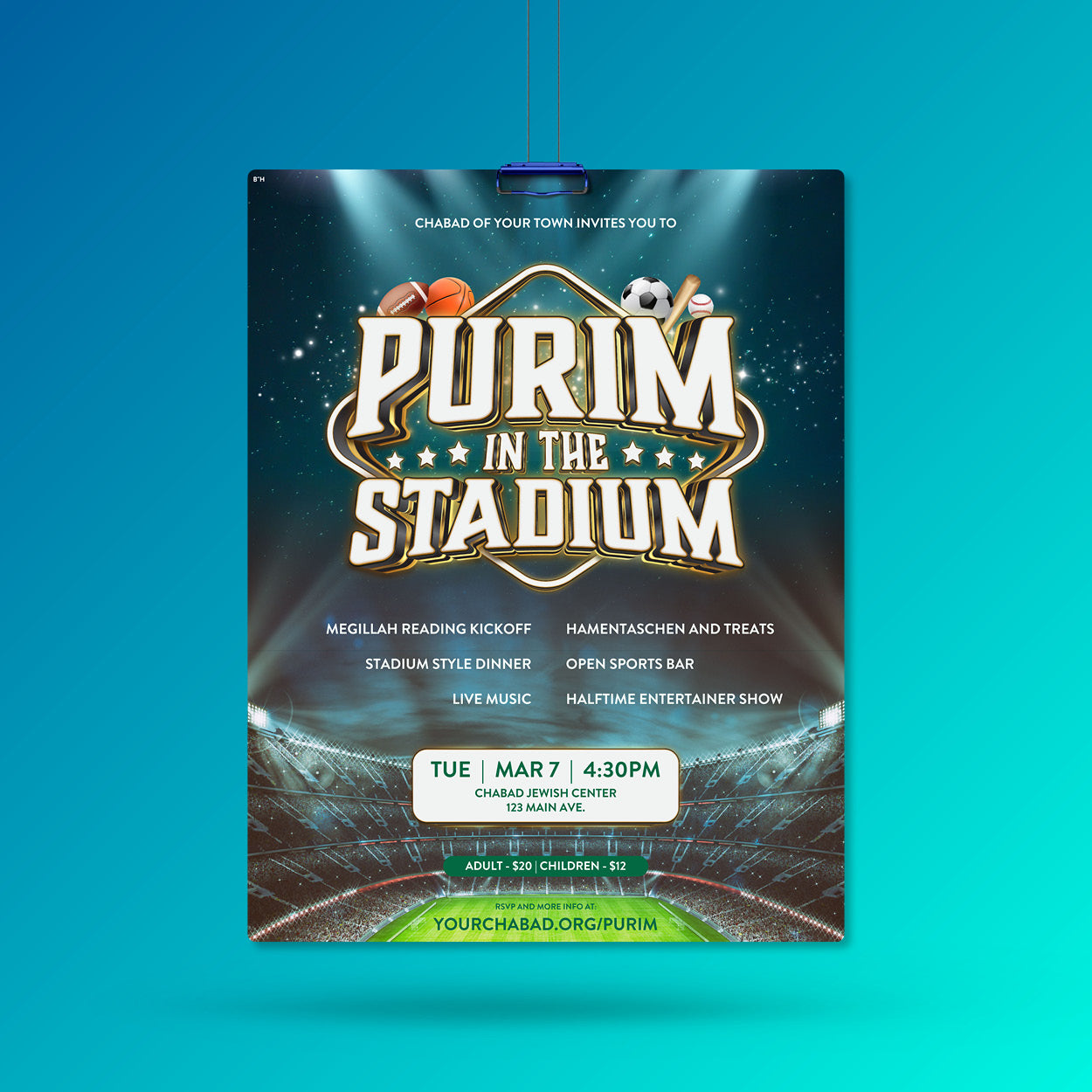 Purim in the Stadium - Customizable Design